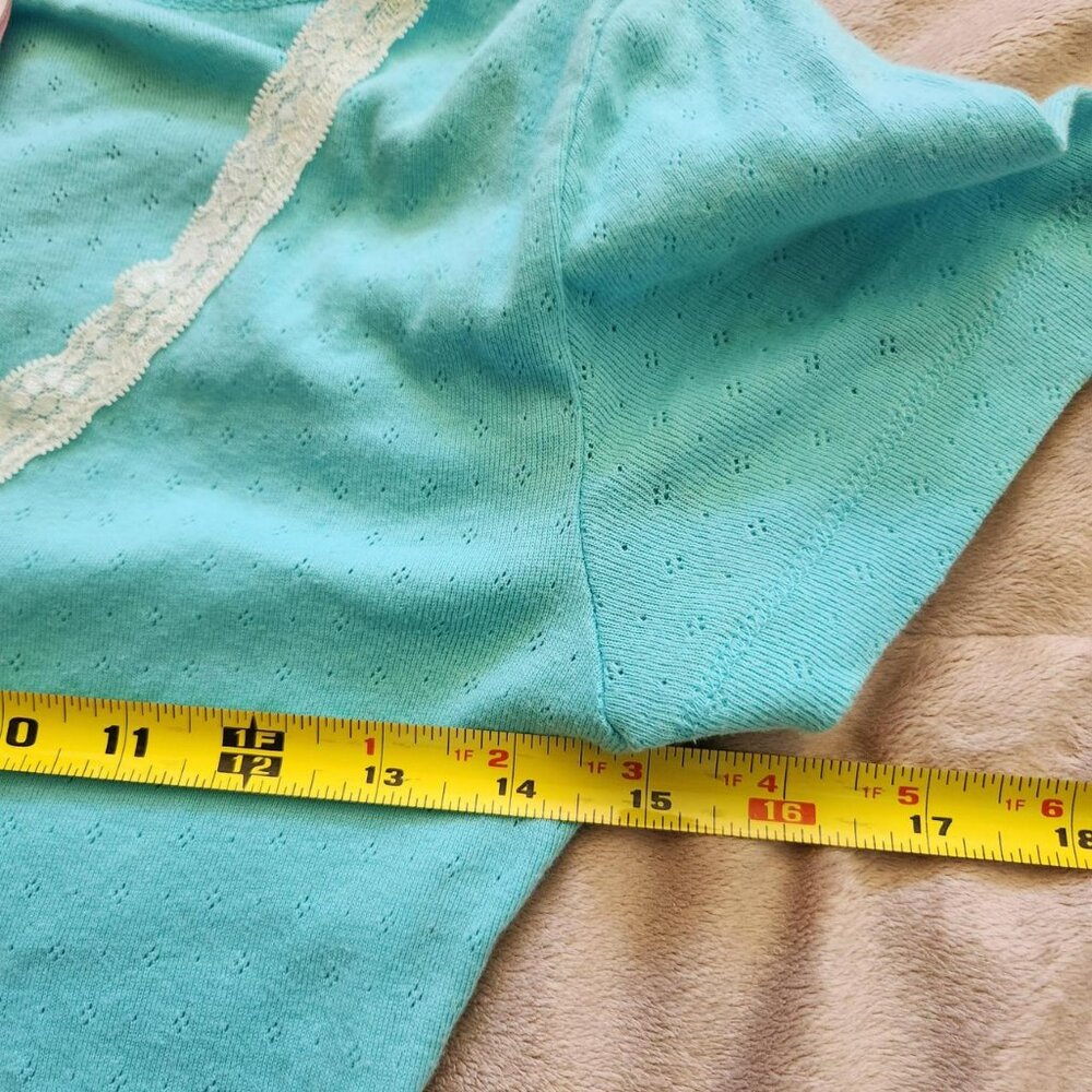 Covington pastel blue & white lace trim top Women Sz S y2k fairy core cottage - Picture 5 of 8